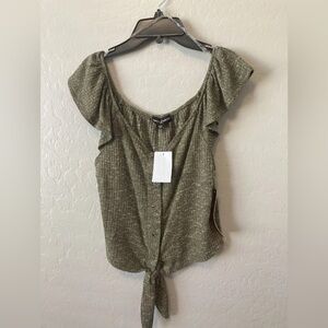 Almost Famous Flutter Sleeve Olive Blouse
